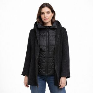 Chicos Zenergy Jacket Womens 0 Black Hooded Quilted Puffer Mid Length Zip Front
